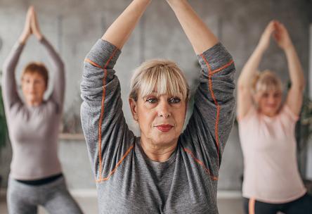 A woman doing yoga.